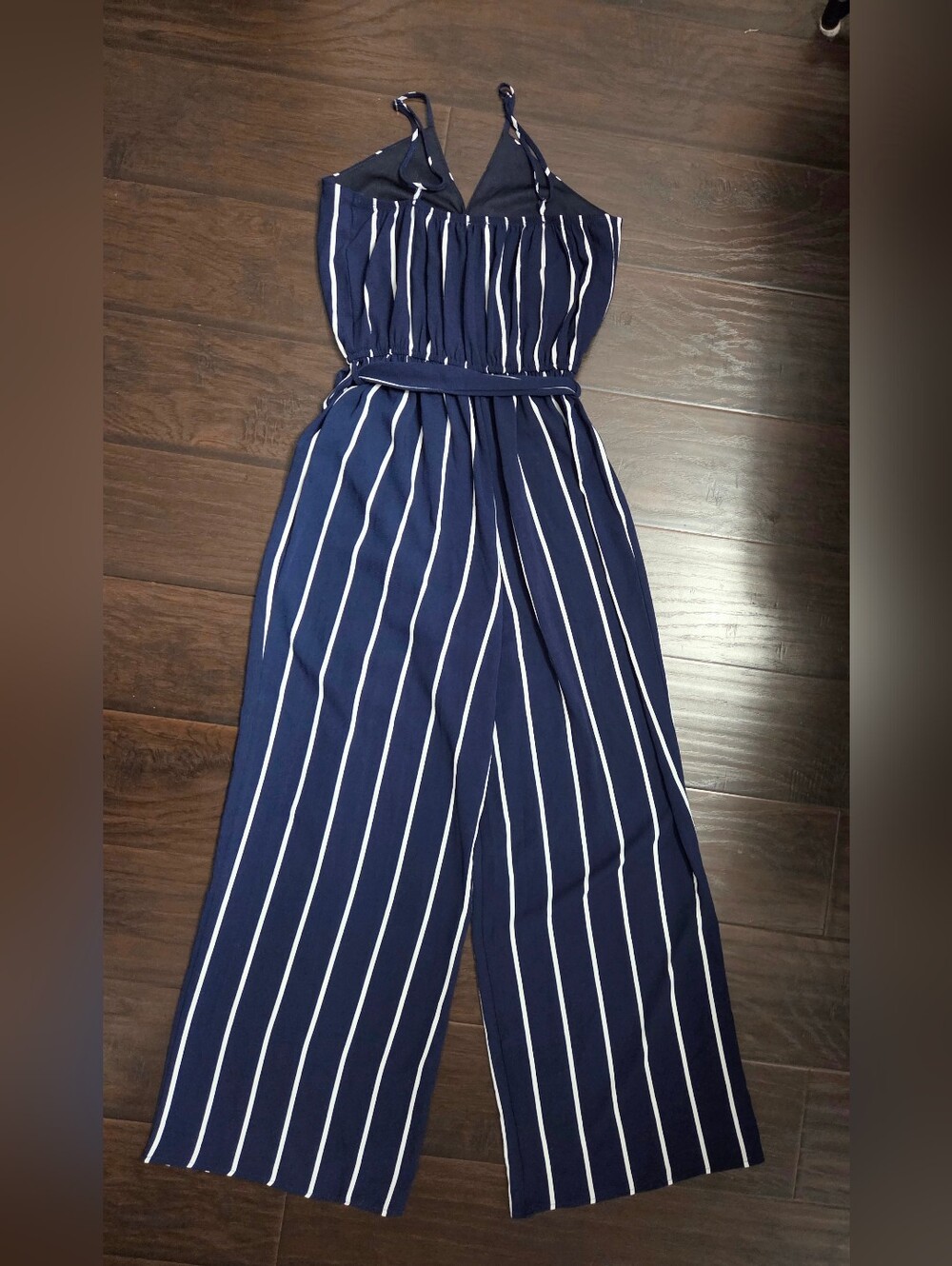 Navy and White Vertical-Stripe Wide-Leg Jumpsuit - Picture 5 of 11